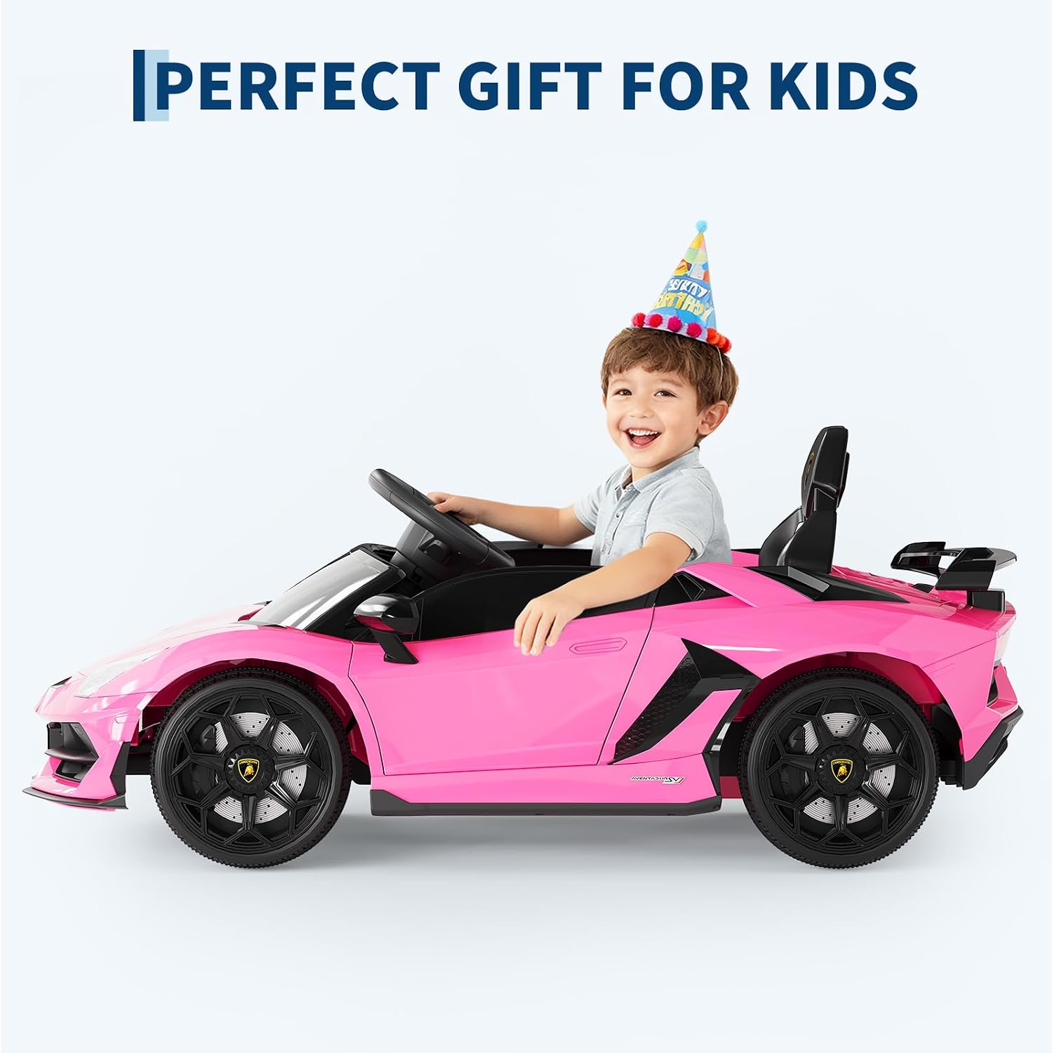 Garvee 12V Kids Electric Car with Remote Control, LED Lights & Sound System - Licensed Lamborghini Battery Powered Ride-On Toy for Boys & Girls (Pink)