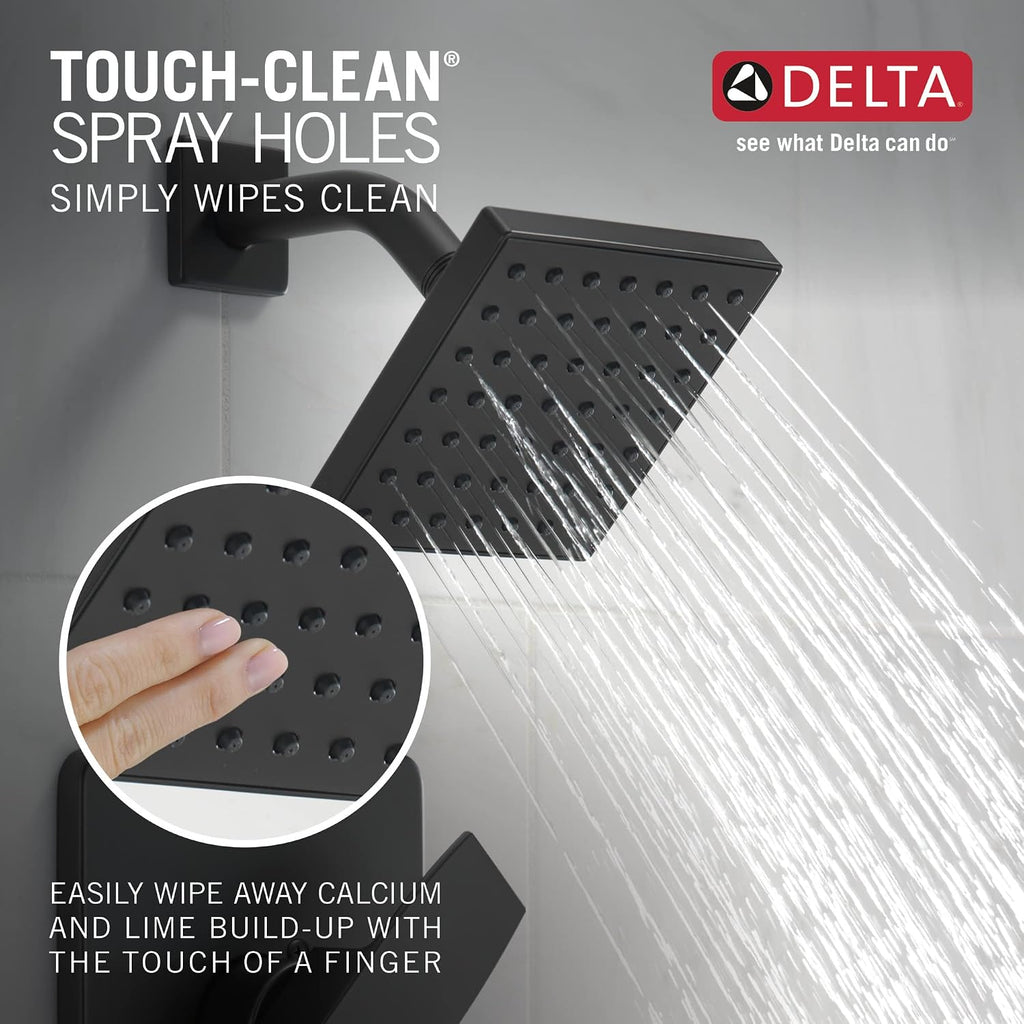 Delta Modern 14 Series Square Bathtub and Shower Faucet Set, Matte Black Shower Head and Handle Set, Valve Trim Kit, Matte Black T14467-BL-PP (Valve Not Included)