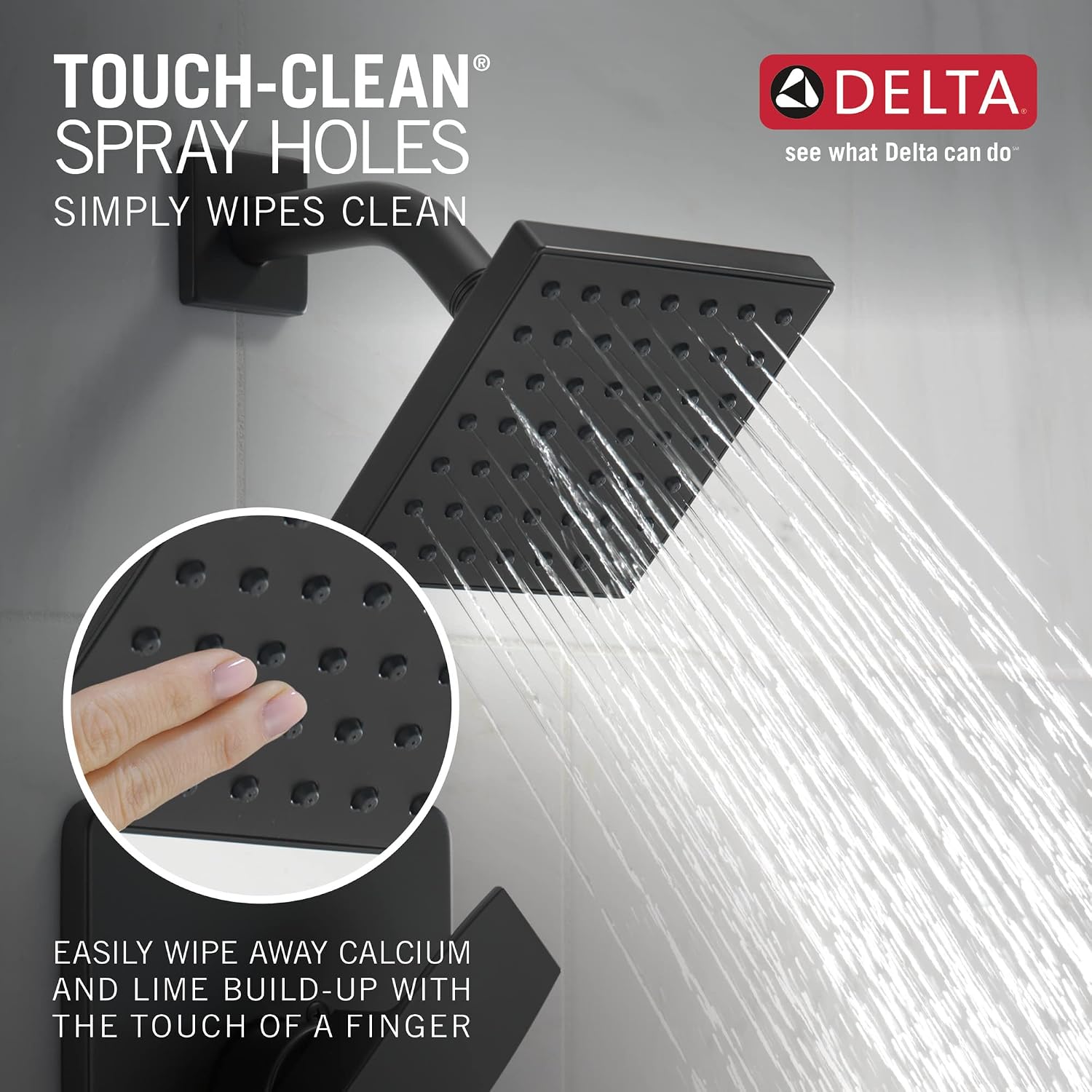 Delta Modern 14 Series Square Bathtub and Shower Faucet Set, Matte Black Shower Head and Handle Set, Valve Trim Kit, Matte Black T14467-BL-PP (Valve Not Included)