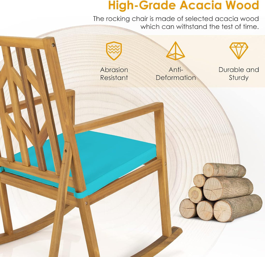 Tangkula 2 Pieces Acacia Wood Patio Rocking Chair, Outdoor Porch Rocker W/Removable High-Density Cushion, All-Weather Resistance, Perfect for Garden, Backyard, Poolside