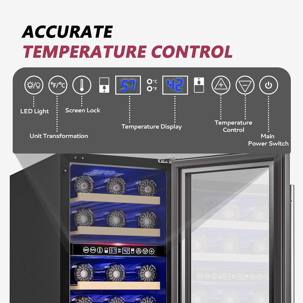 Icyglee 15 Inch Dual Zone Wine Fridge, 30 Bottles Under Counter Wine Cooler Refrigerator with Double-Layer Glass Door for Home Office Bar, Built-in Wine Refrigerator with security lock,40-65°F