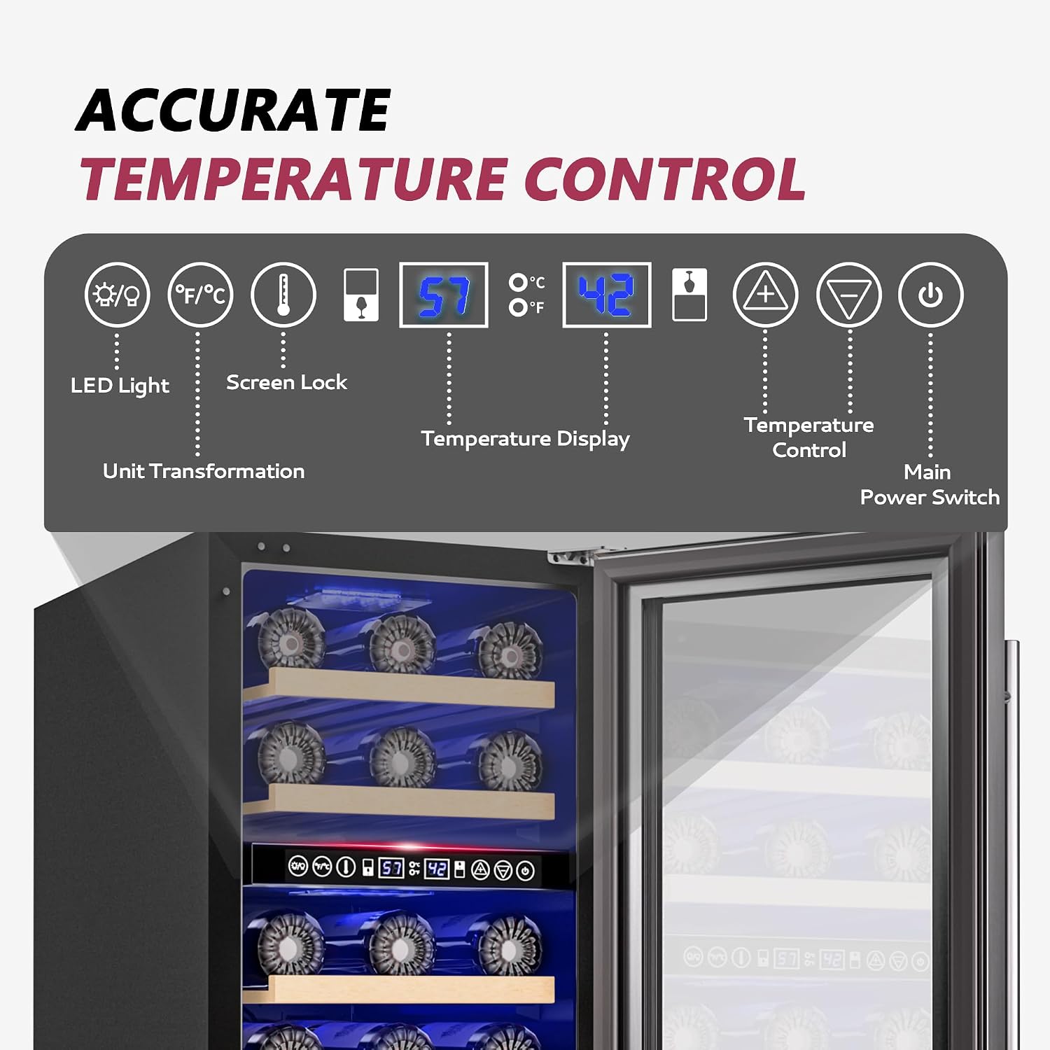 Icyglee 15 Inch Dual Zone Wine Fridge, 30 Bottles Under Counter Wine Cooler Refrigerator with Double-Layer Glass Door for Home Office Bar, Built-in Wine Refrigerator with security lock,40-65°F