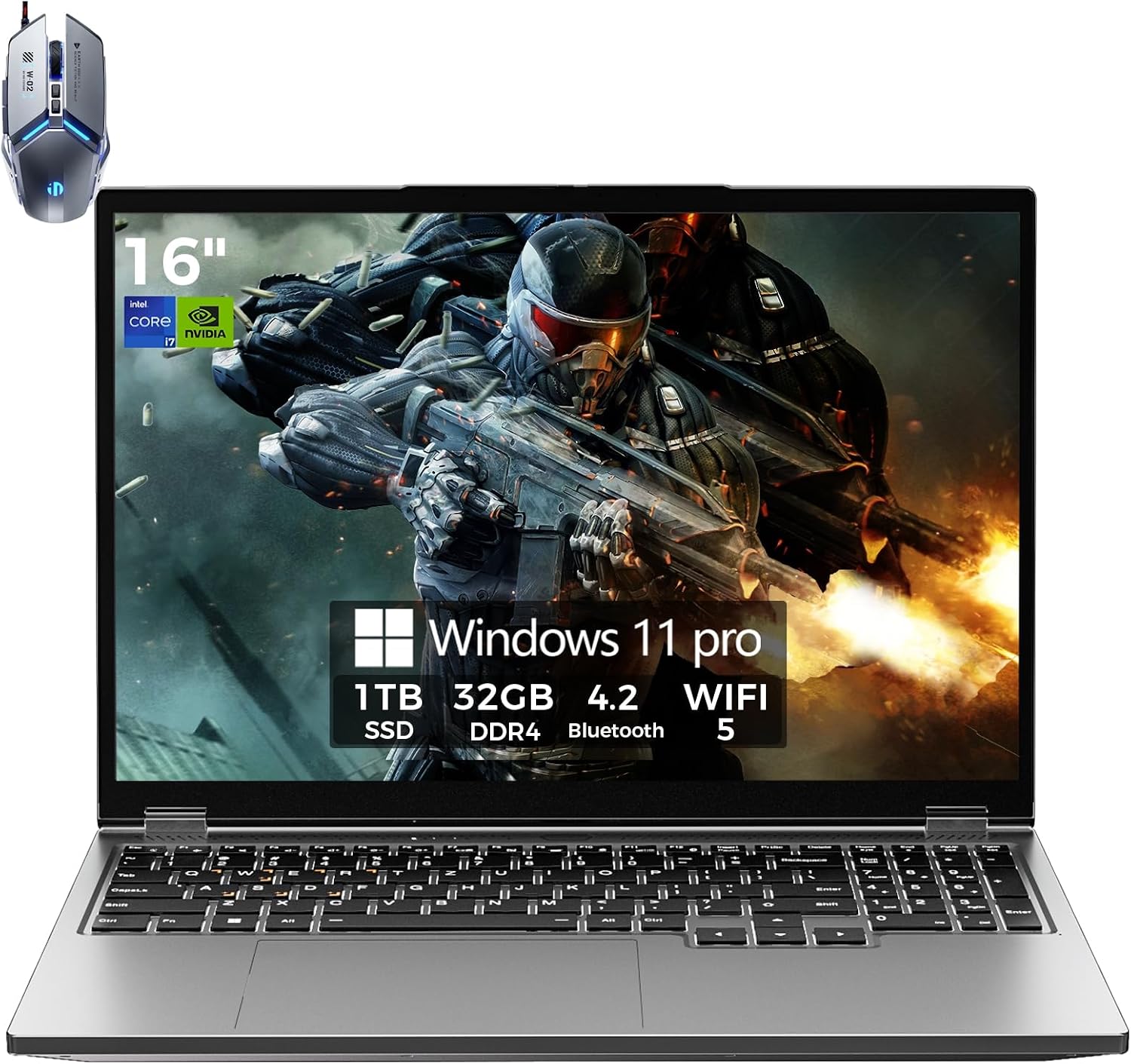 TOPGRO Gaming Laptop Computer, 16' FHD 60Hz Display, Core i7-8750H/GeForce GTX1050(6C/12T, Up to4.1Ghz), Business Laptop 32GB DDR4 RAM, 1TB PCIe3.0 SSD/HDMI/Webcam/Backlit Keyboard/Wi-Fi 5/Win11 Pro