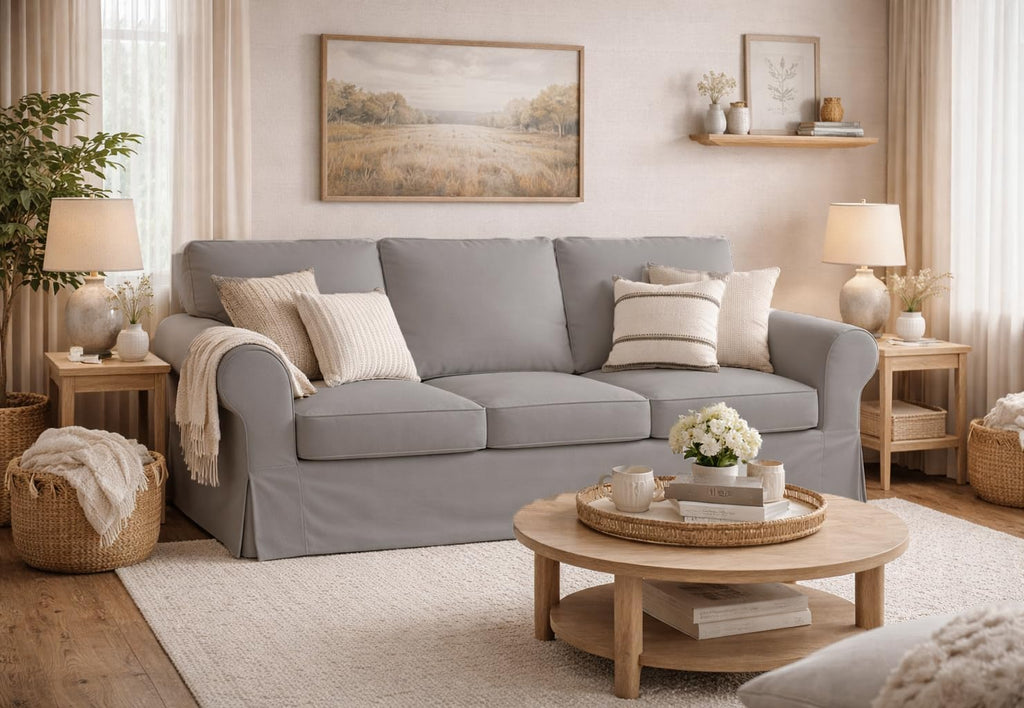 Heavy Cotton Ektorp 3 Seat Sofa Cotton Cover Replacement Compatible with IKEA Ektorp Three Seat Sofa Slipcover (Light Gray Durable Cotton)