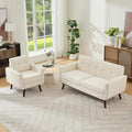 Kingfun Living Room Furniture Sets, Loveseat & Accent Chair, Mid Century Modern Decor Sofa Couches, Button Tufted Upholstered Furniture, Beige | linen fabric, button tufted, solid wood foot, pocket spring, wood slats frame
