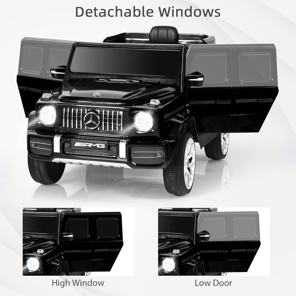 INFANS Licensed Mercedes Benz G63 Kids Ride On Car, 12V Electric Vehicle with Remote Control, Double Open Doors, Music, Bluetooth, Wheels Suspension, Battery Powered for Children Boy Girl (Black)