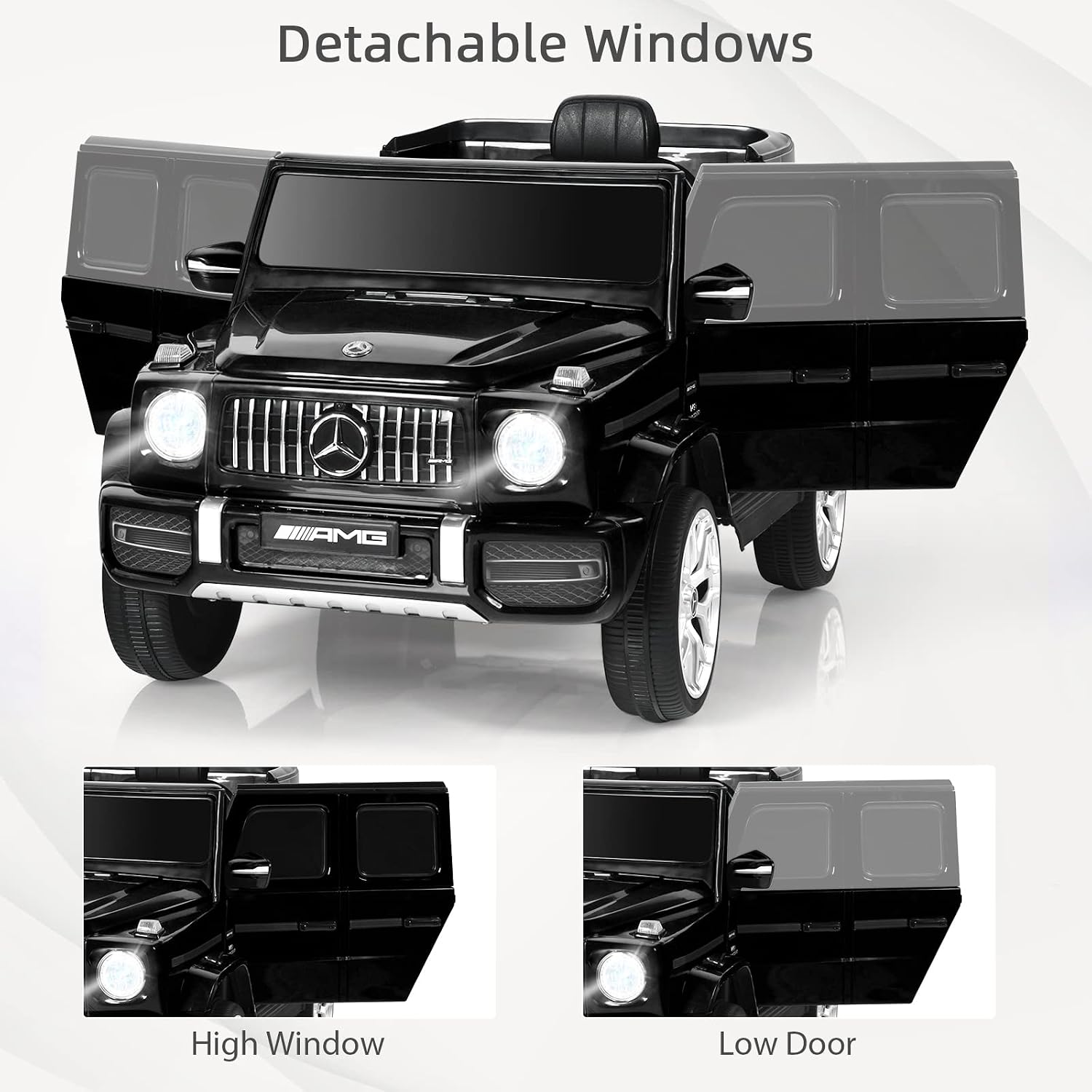 INFANS Licensed Mercedes Benz G63 Kids Ride On Car, 12V Electric Vehicle with Remote Control, Double Open Doors, Music, Bluetooth, Wheels Suspension, Battery Powered for Children Boy Girl (Black)