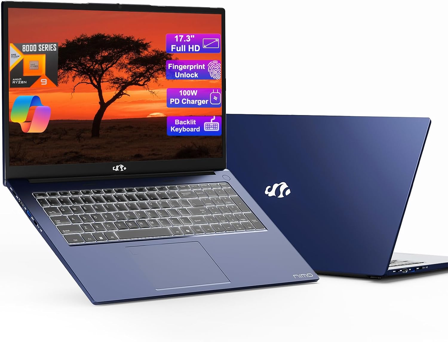 NIMO Gaming-Laptop, 17.3' IPS FHD 1080P Display, AMD Ryzen 9 8945HS 16GB DDR5 RAM 1TB SSD (Beat i9-13900H Up to 5.2GHz) Radeon 780M GPU, AI PC, 100W Type-C Backlit Keyboard Fingerprint