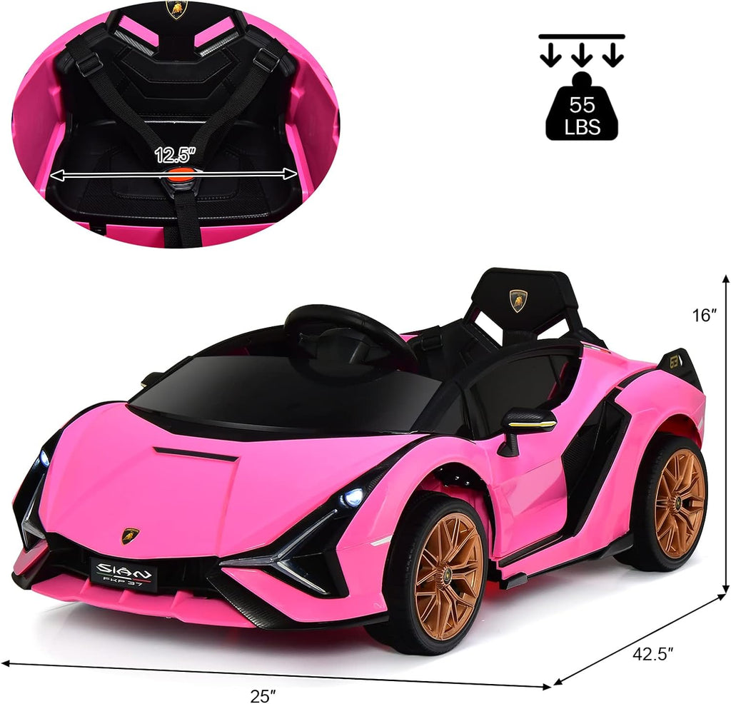 INFANS 12V Licensed Lamborghini Sian Kids Ride On Car with Parent Remote Control, Spring Suspension, MP3 Player, Electric Toy Roadster Carbon Fiber Textured for Toddler (Pink)