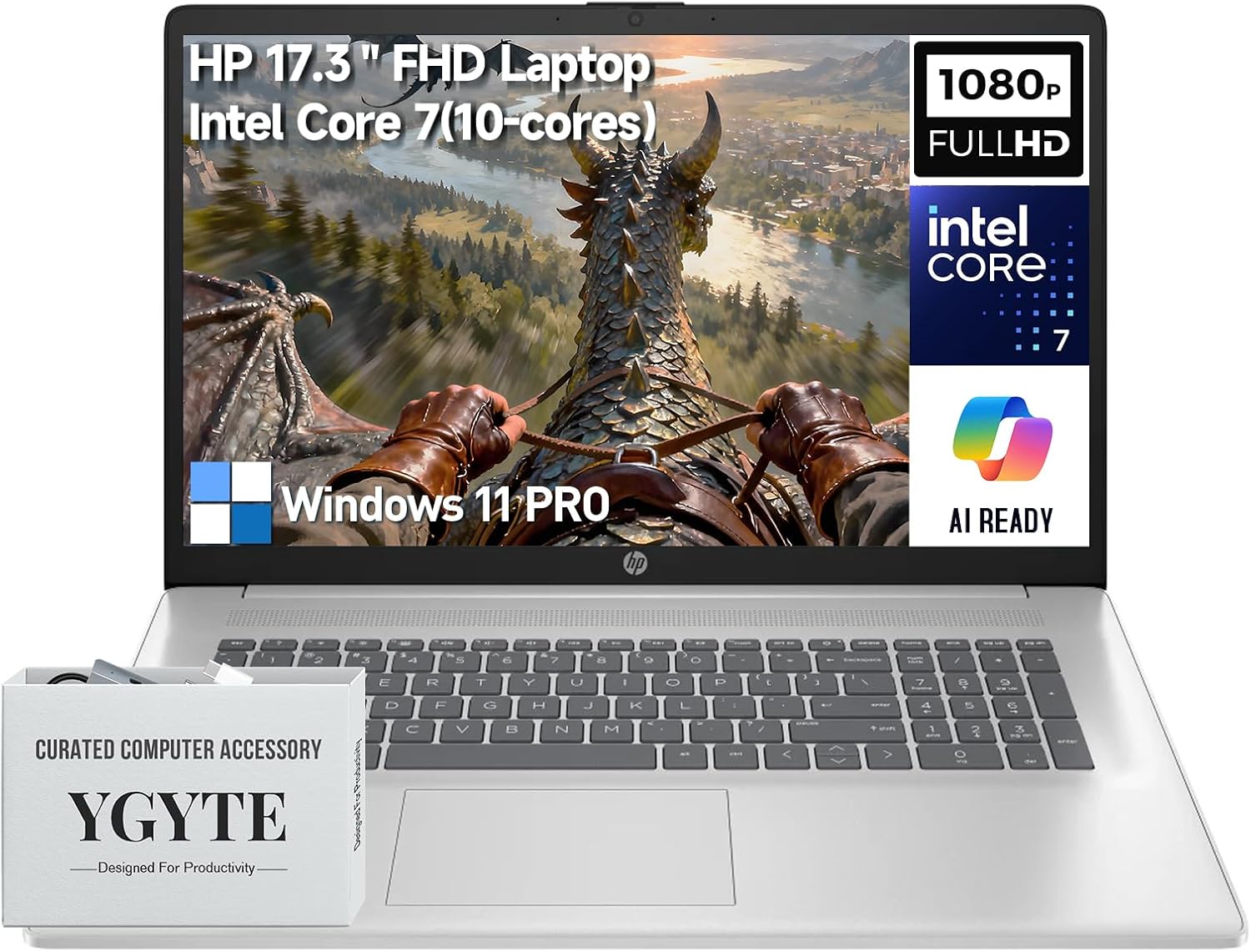 HP 17 Inch Laptop Computer, 17.3' FHD IPS Business Laptop PC Notebook, Intel 10-Core 7 (> i7-1355U), Windows 11 Pro, 64GB RAM 2TB SSD, 10-Key Number Pad, for Business & Home