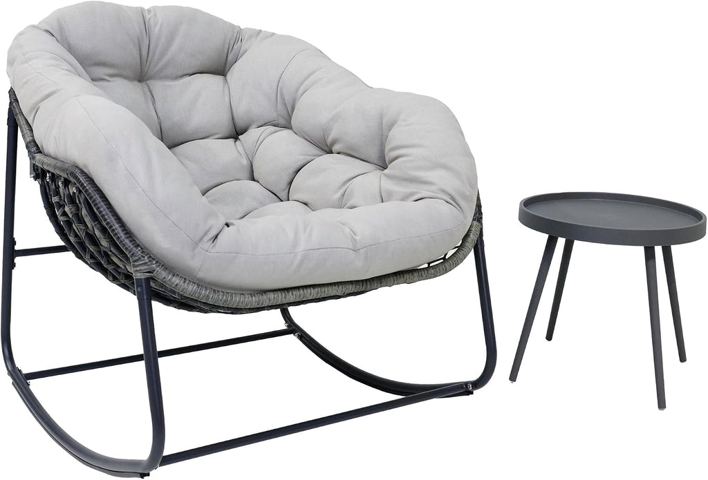 Modern Rocking Chair with Side Table Set, 2-Piece Patio with Soft Cushion & Side Table, 330 LBS Capacity, All-Weather Balcony Furniture