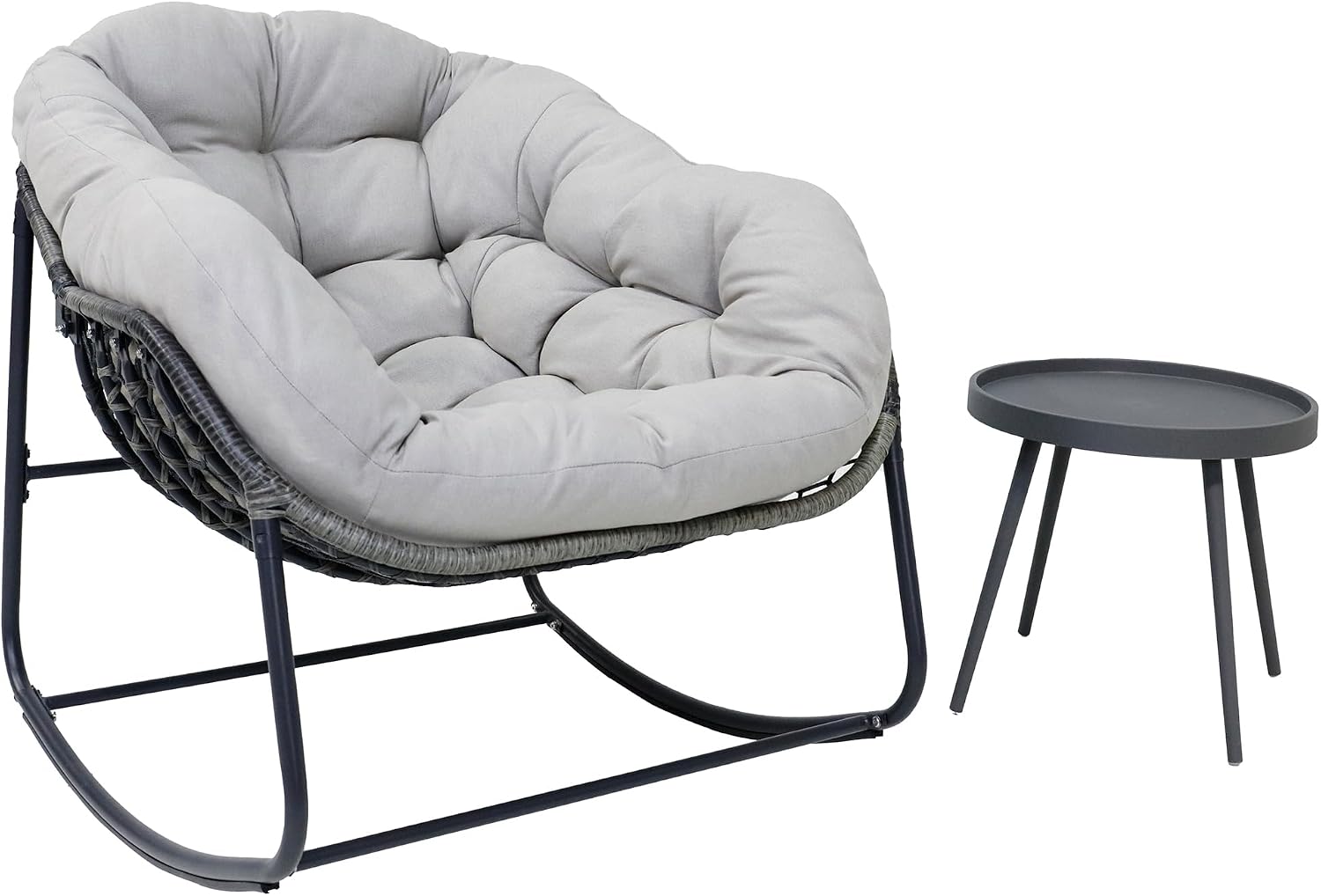 Modern Rocking Chair with Side Table Set, 2-Piece Patio with Soft Cushion & Side Table, 330 LBS Capacity, All-Weather Balcony Furniture