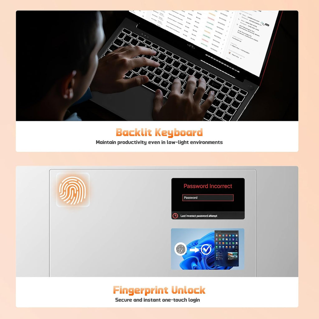 NIMO 15.6' IPS FHD-Student-Laptop, 8GB RAM 512GB SSD Intel N150(Beat i3-10110U, Up to 3.6GHz) Computer with 65W Type-C, Fingerprint, Backlit Keyboard, Wi-Fi 6, BT5.2, for Business and Home