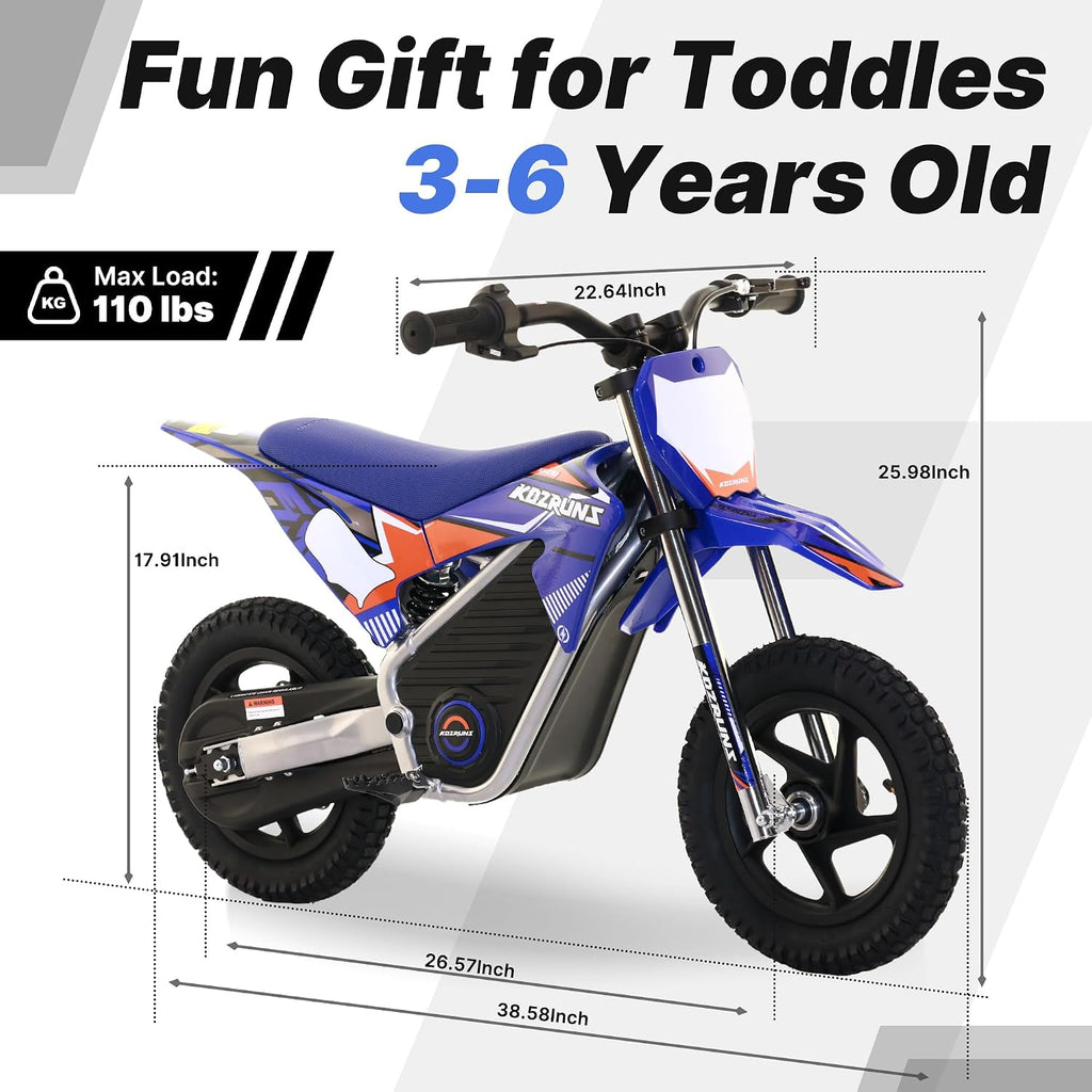 OLALA Electric Dirt Bike for Kids 3-5, 12' Electric Motorcycle with 200W Motor, 2-Speed Safety Mode, Beginner Dirt Bike with Disc Brake, Outdoor Ride On Toy Gift, Blue