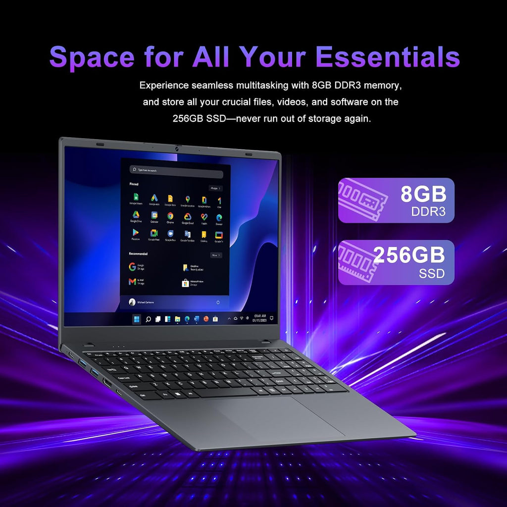 Laptop Computer 15.6 Inch, 8GB RAM 256GB SSD, Pentium 6500Y Processor Up to 3.4GHz, FHD IPS Display, WiFi 5, Type-C, Laptop for Students, Business & Home Office