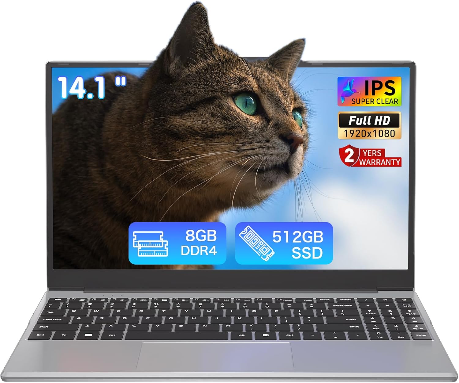 Auusda Student Laptop,14.1' FHD Laptop for Business and Study, 4-Core 2.9GHz N5095, 8GB RAM 512GB SSD, Numeric Keypad, Standard HDMI, Lightweight & Portable, Laptops Win11 Pro, 2-Year Warranty Silver