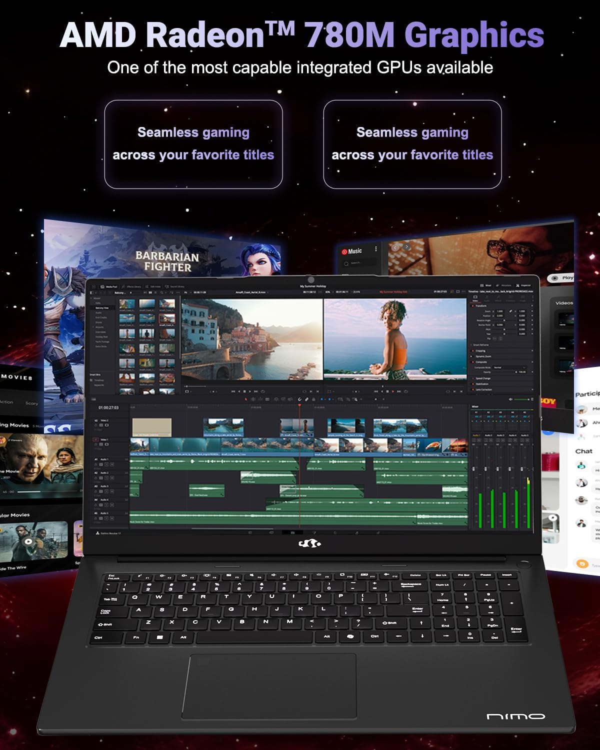 NIMO 17.3' Gaming-Laptop, 8 Cores AMD Ryzen 7 8745HS 32GB DDR5 RAM 1TB SSD (Beat R9 6900HX up to 4.9GHz) Radeon 780M IPS FHD Computer with 100W Type-C Fingerprint Backlit Keyboard (Renewed)