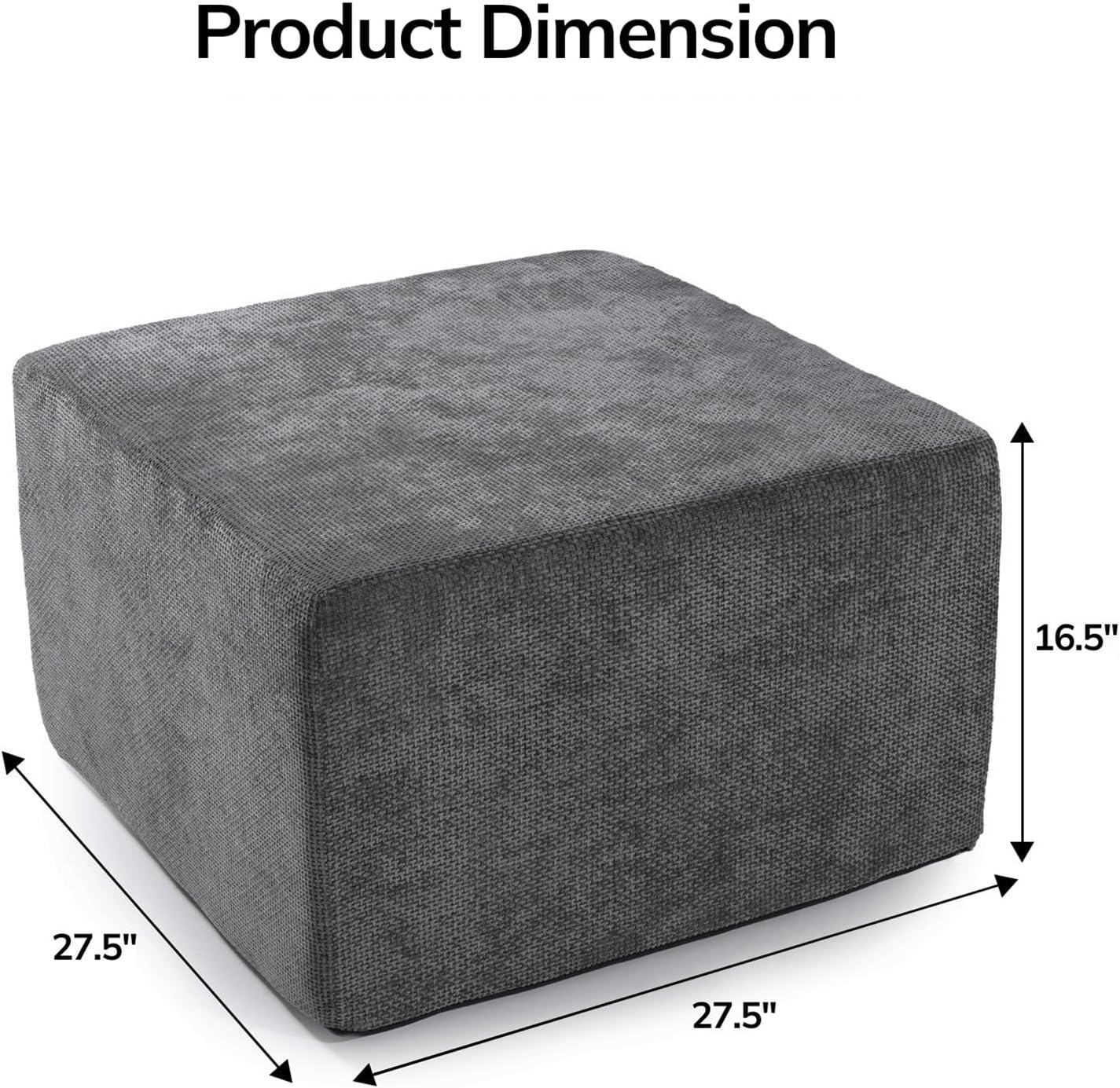 MONVANE Ottoman for Modular Sectional Cloud Couch, Chenille Deep Seat Boneless Couch for Living Room, Bedroom and Apartment, No Assembly Required, DIY Combination, Grey