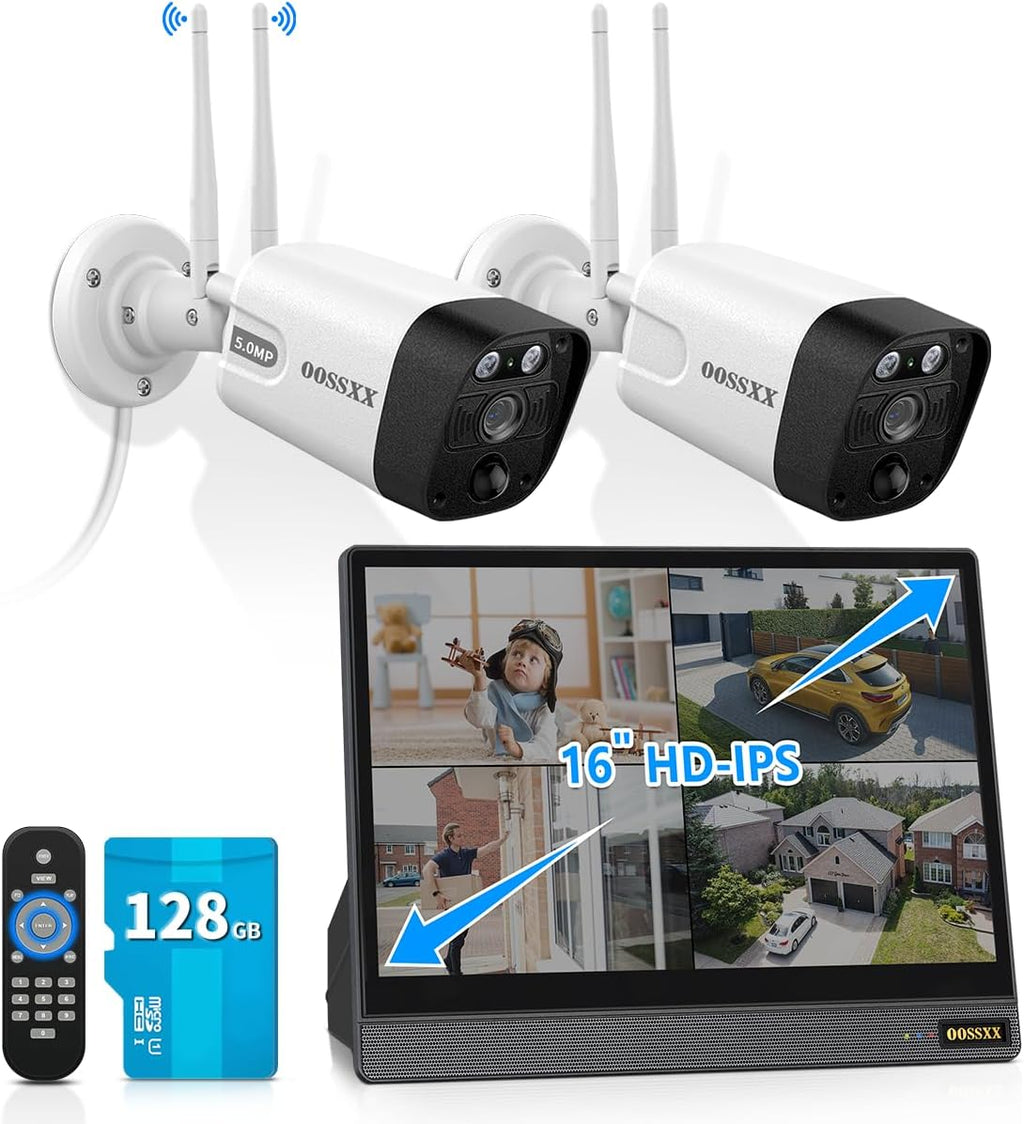 (2026 Update) Wireless WiFi Outdoor Security Camera System with Monitor, Built-in Screen NVR, Dual Antenna Cameras 55% Stronger Signal, 130° Wide Angle, 65ft Night Vision, 2-Way Audio, No Monthly Fee