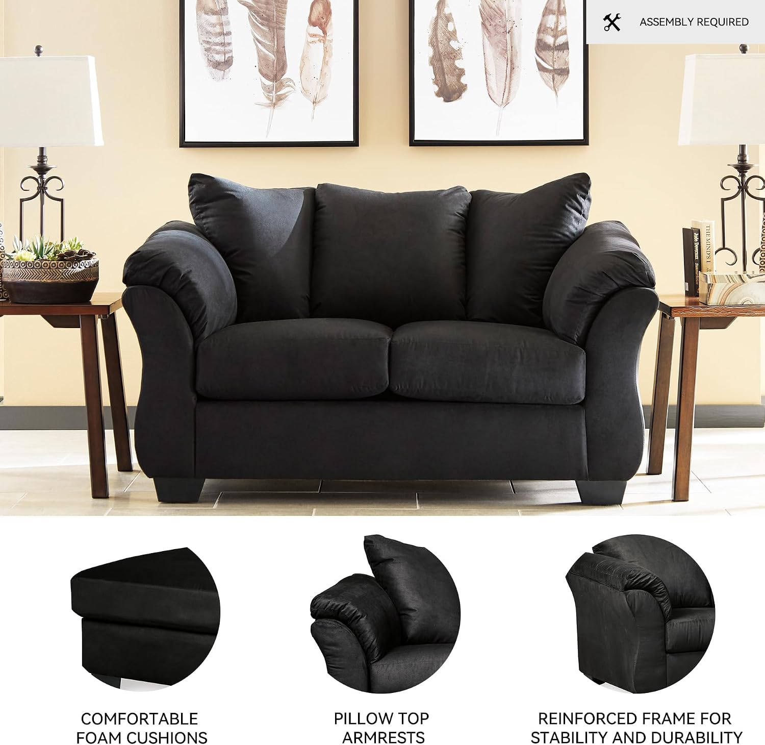 Signature Design by Ashley Darcy Casual Plush Loveseat, Black