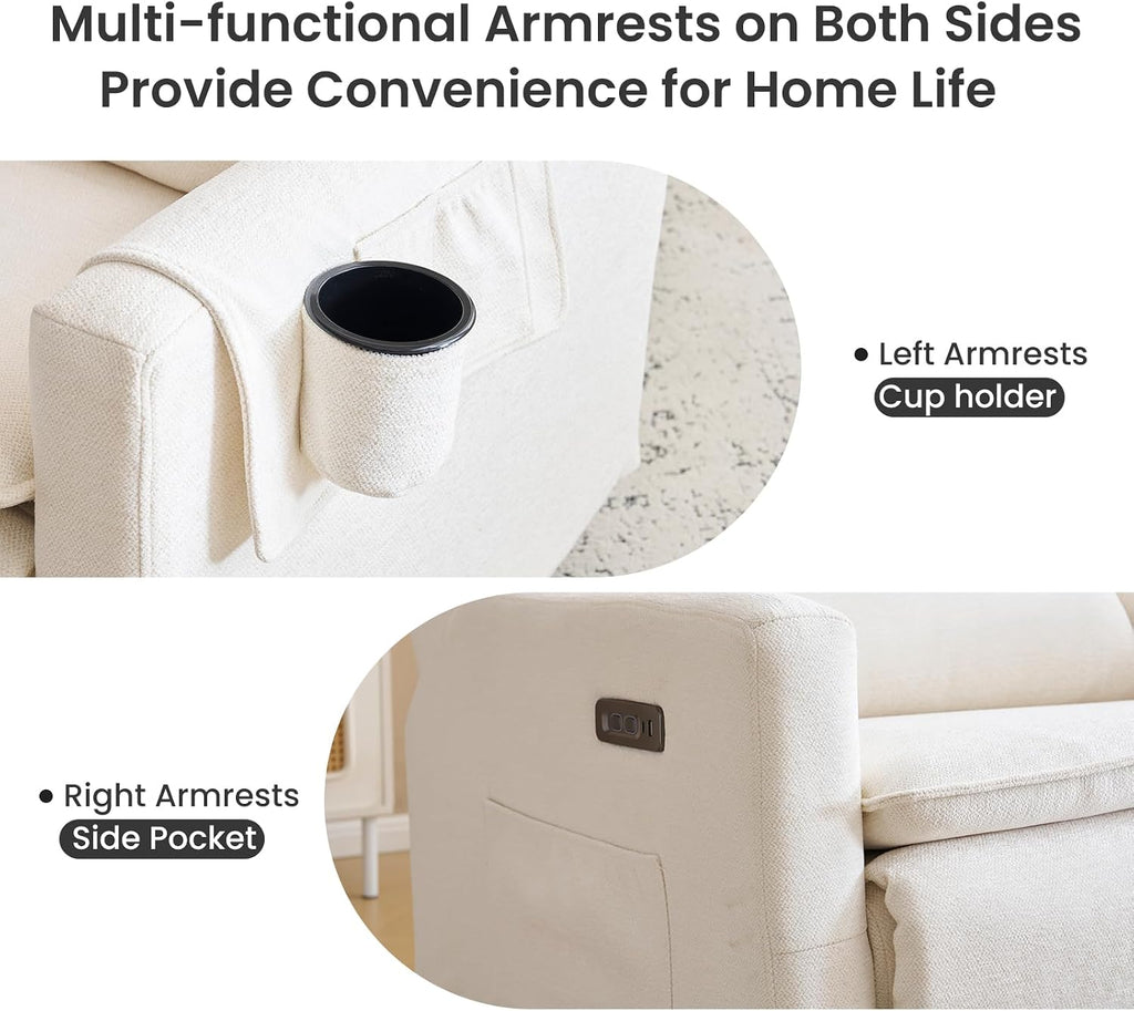 Power Recliner Chair Swivel Glider with Adjustable Headrest，Oversized Swivel Rocker Recliner with Lumbar Support, Upholstered Nursery Glider Recliner for Living Room,White