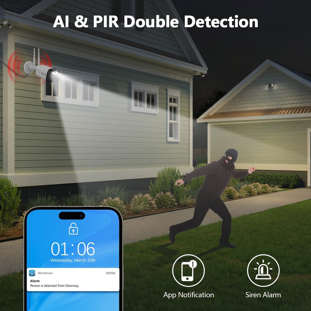 (2026 Update) Wireless WiFi Outdoor Security Camera System with Monitor, Built-in Screen NVR, Dual Antenna Cameras 55% Stronger Signal, 130° Wide Angle, 65ft Night Vision, 2-Way Audio, No Monthly Fee