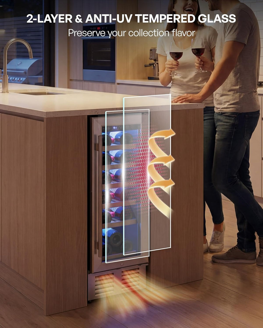 Icyglee 12 inch Wine Cooler Refrigerator, 18 bottle Wine Fridge Built-in or Freestanding with Double-Layer Tempered Glass Door, Mini Fridge with Digital Temp Control & Fast Cooling, Low Noise