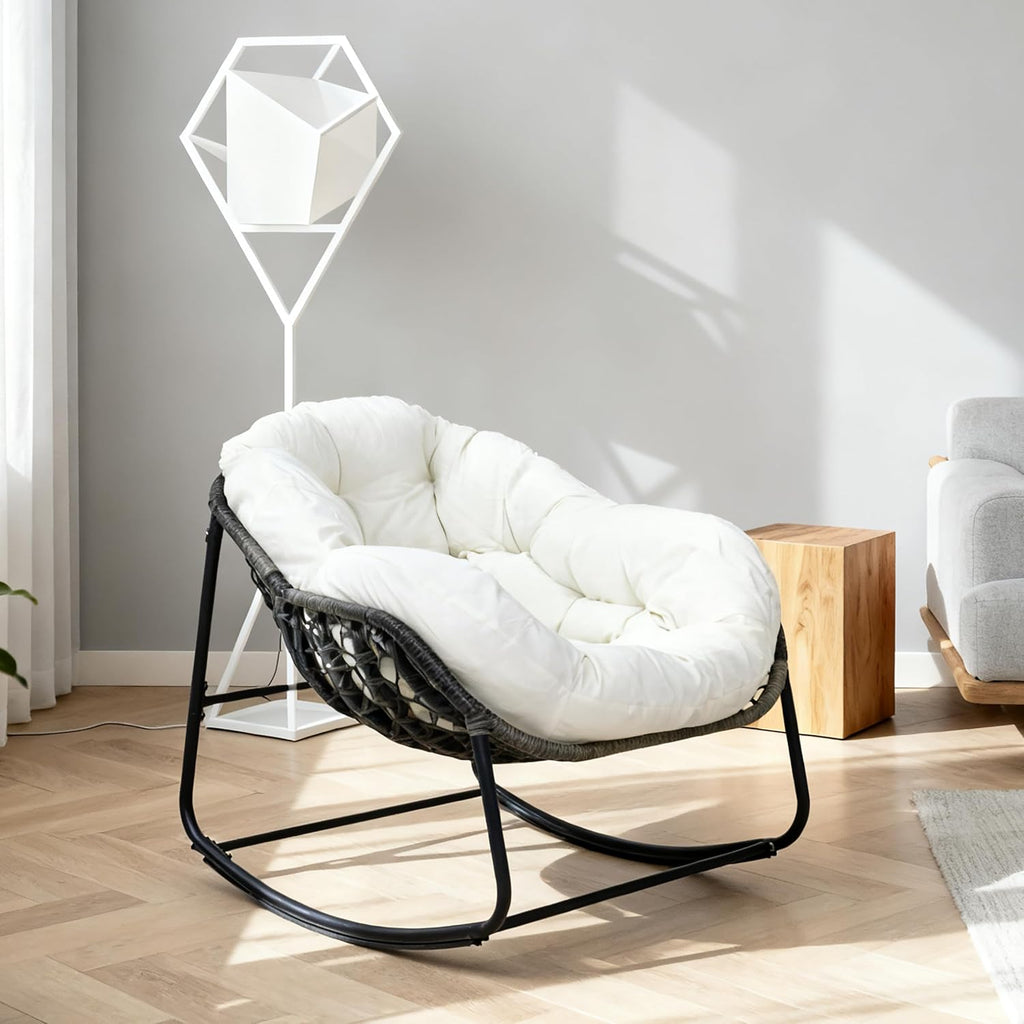 Modern Rocking Chair with Thick Cushion, Relaxing Chair with Metal Frame for Living Room, Bedroom, Outdoor and Indoor