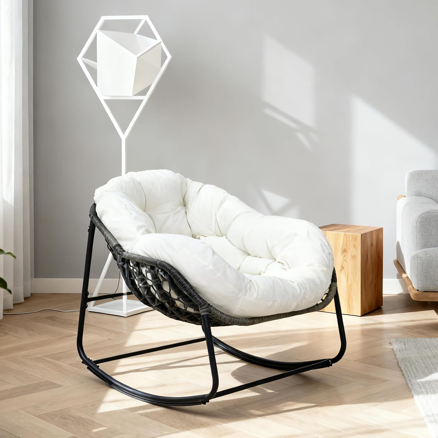 Modern Rocking Chair with Thick Cushion, Relaxing Chair with Metal Frame for Living Room, Bedroom, Outdoor and Indoor