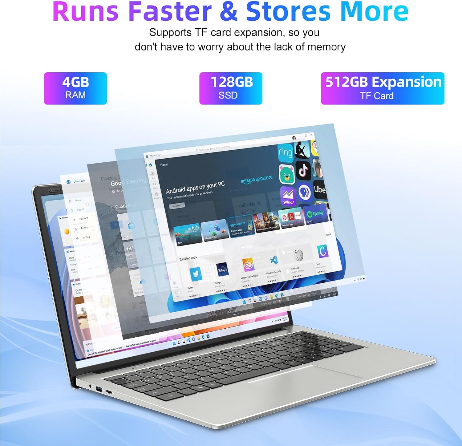 Laptop 15.6 Inch, 4GB DDR4 128GB SSD Laptops Computer with Intel Celeron Quad Core Processor, Intel UHD Graphics 600, Mini HDMI, Webcam, 2.4G/5GHz WiFi, 2*USB3.2, Bluetooth4.2