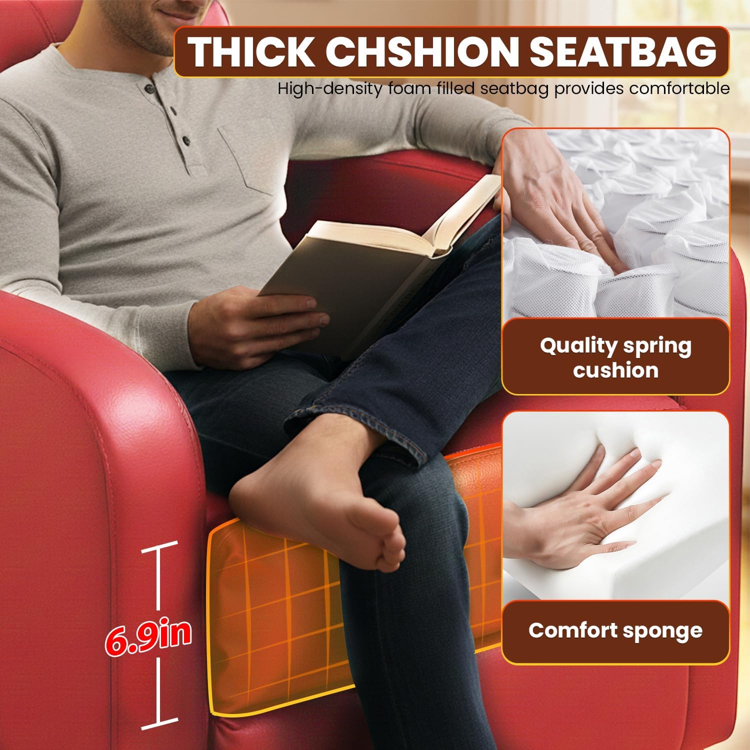 FDW Recliner Chair for Living Room Home Theater Seating Single Reclining Sofa Lounge Reading with Padded Seat Backrest
