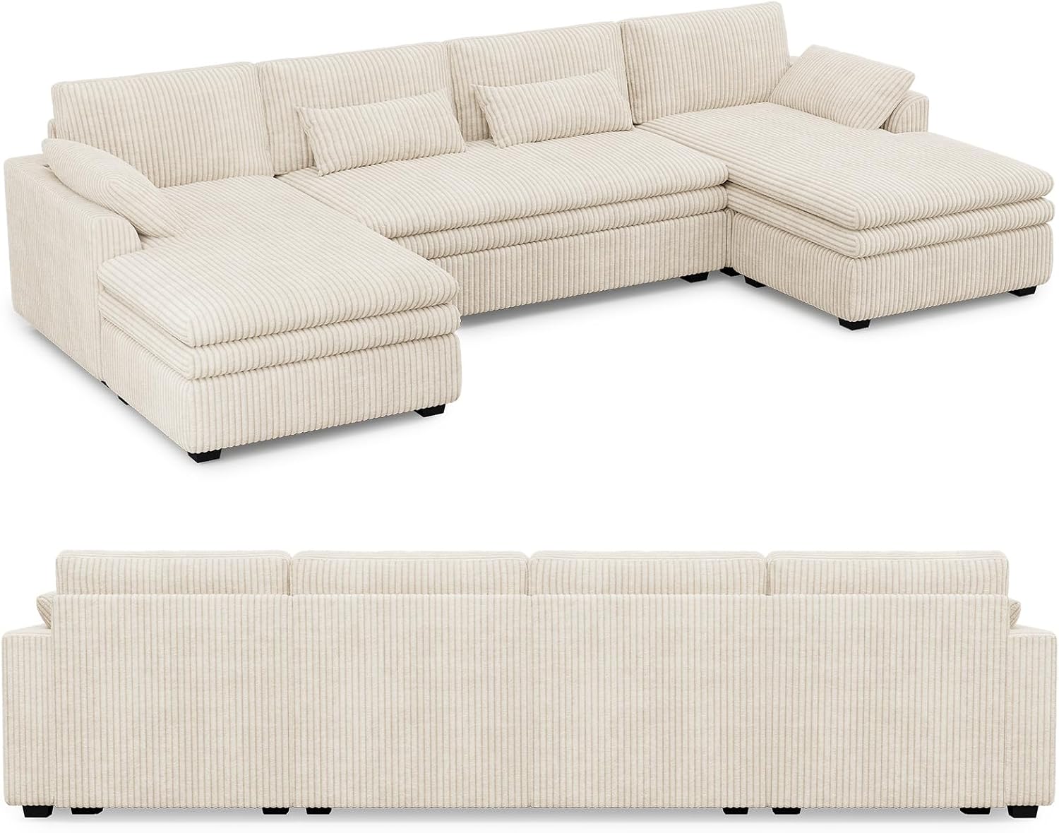 Belffin Large Modular Sectional Sofa with Double Deep Chaise, 135' Corduroy U Shaped Sectional Couch with 9' Soft Dual-Layer 6 Seats U Shaped Couch for Living Room, Apartment, Beige