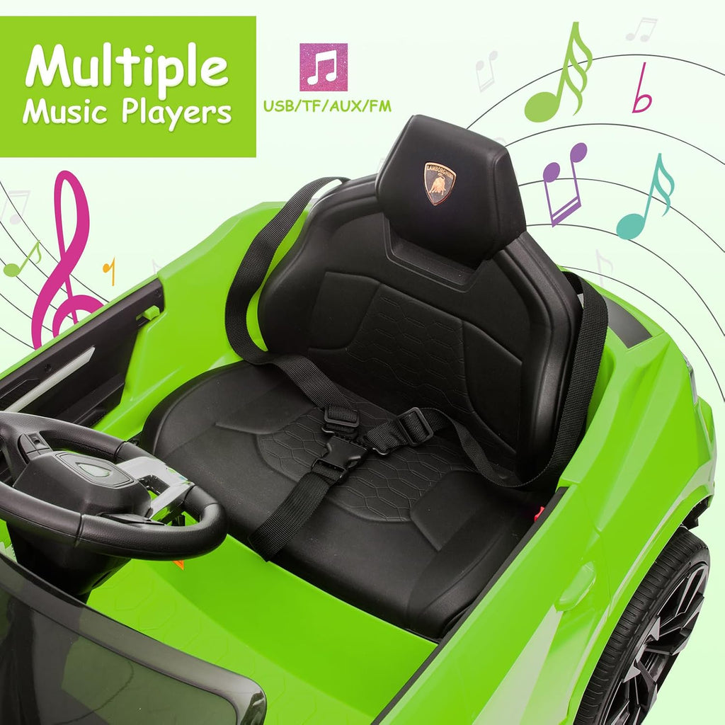 Electric Car for Kids 12V Licensed Lamborghini Ride On Car with Remote Control,Max Speed 2.5Mph,LED Lights,Music Players,Opening Doors,Spring Suspension,Toddler Cars to Drive (Green)