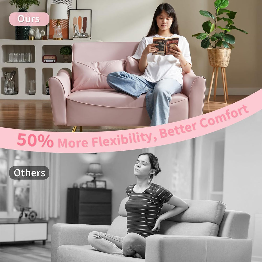 Brelice 48' Faux Leather Loveseat Sofa, Modern Small Couch for Small Space with 2 Pillows, 2 Seater Couch for Living Room, Bedroom, Office, Apartment (Pink)
