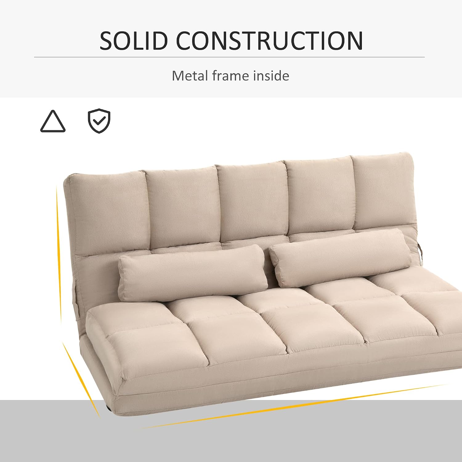 HOMCOM Convertible Floor Sofa Chair, Folding Couch Bed, Guest Chaise Lounge with 2 Pillows, Adjustable Backrest and Headrest, 51.25' L, Beige