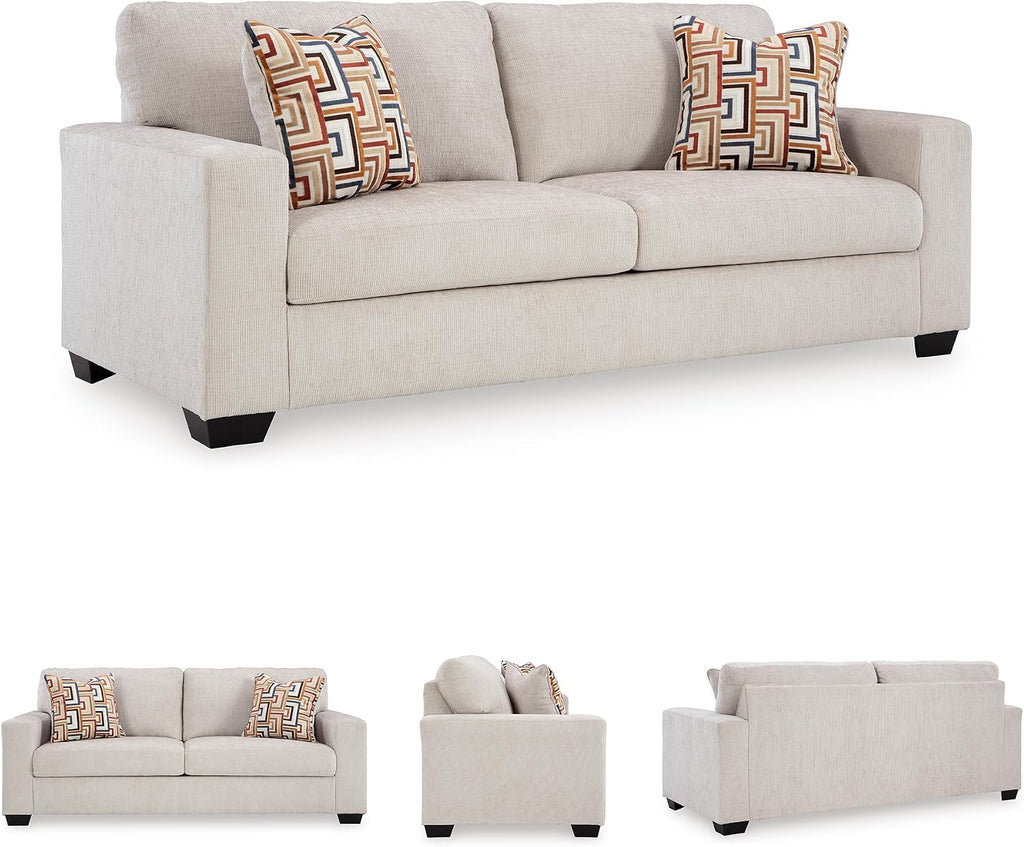 Signature Design by Ashley Aviemore Coastal Sofa Sleeper with Folding Memory Foam Mattress and 2 Accent Pillows, Queen, Beige
