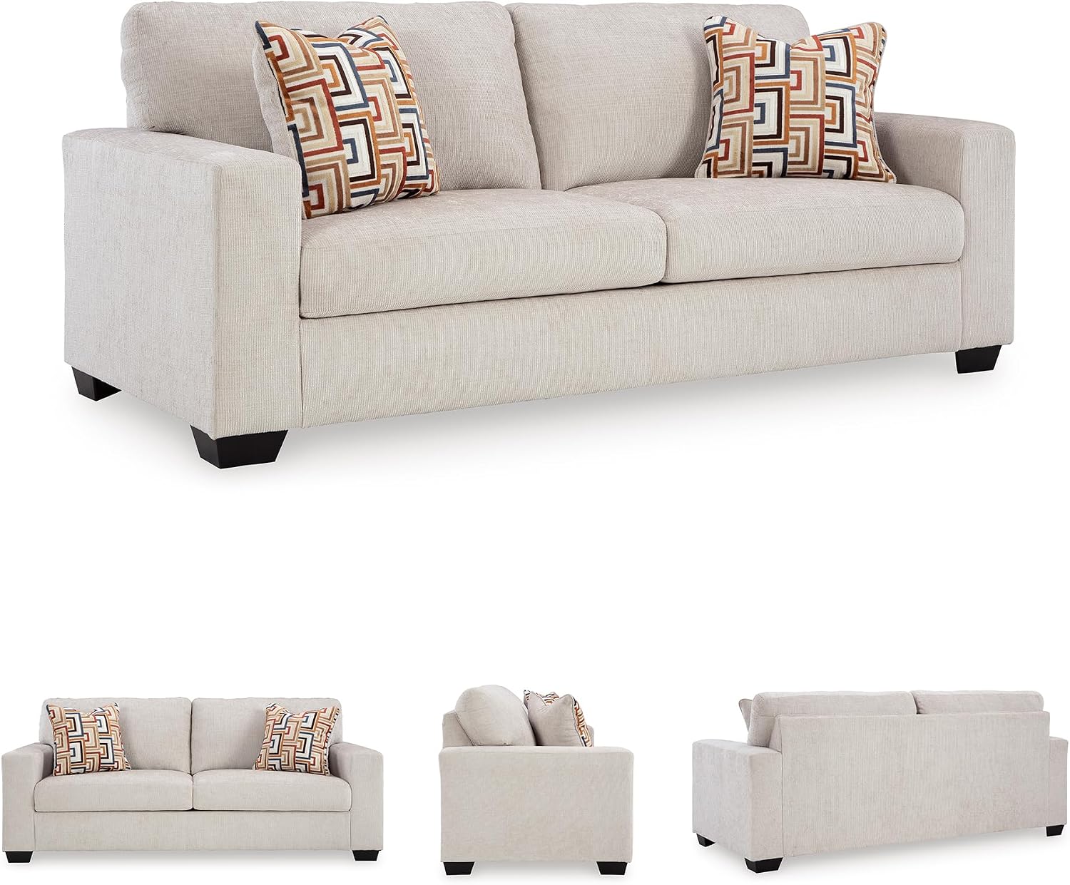 Signature Design by Ashley Aviemore Coastal Sofa Sleeper with Folding Memory Foam Mattress and 2 Accent Pillows, Queen, Beige