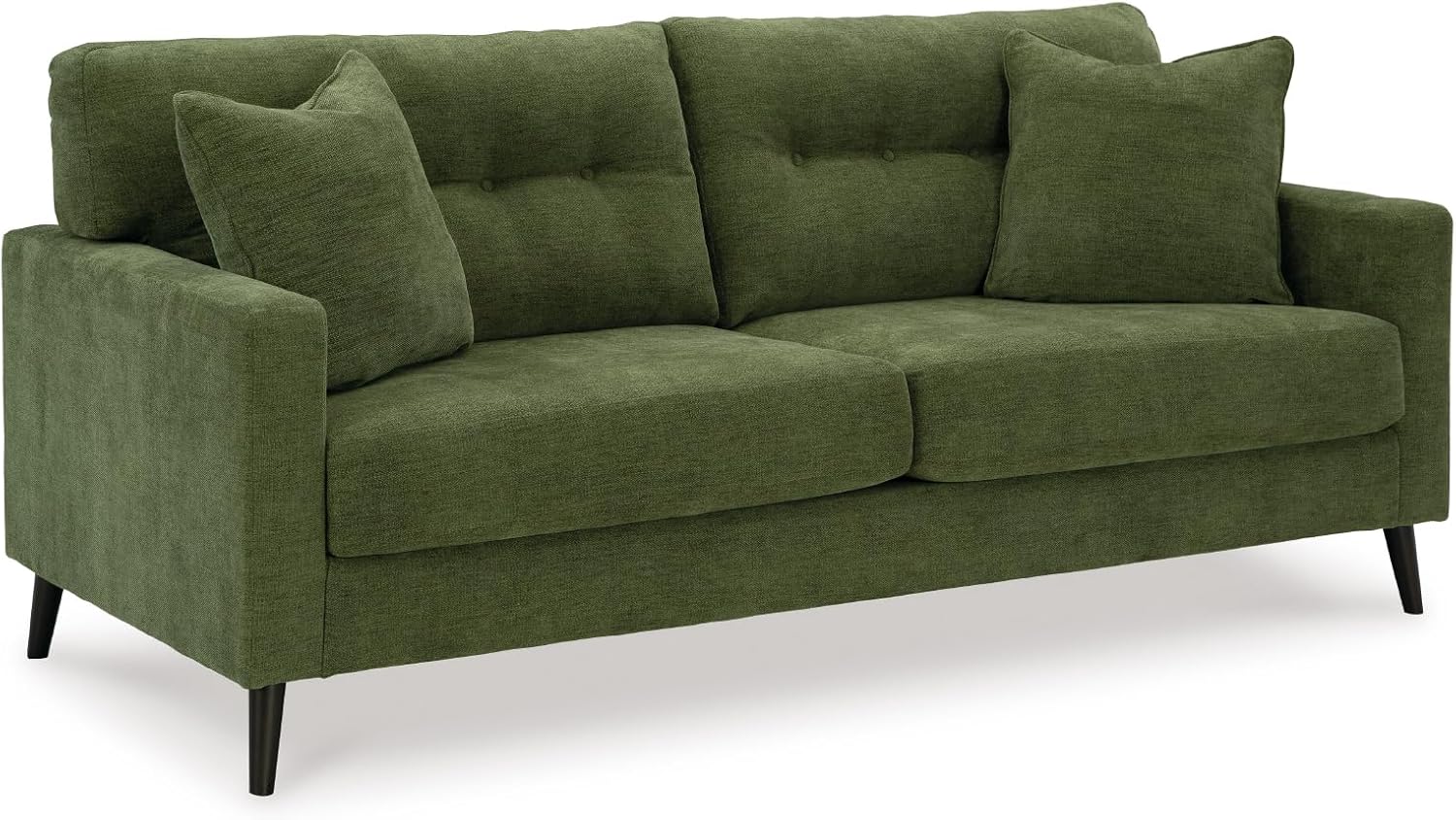 Signature Design by Ashley Bixler Sofa, Mid-Century Modern Sofa with Button-Tufted Back, Durable Foam Cushions, Platform Foundation Support, Polyester Blend Upholstery, Olive