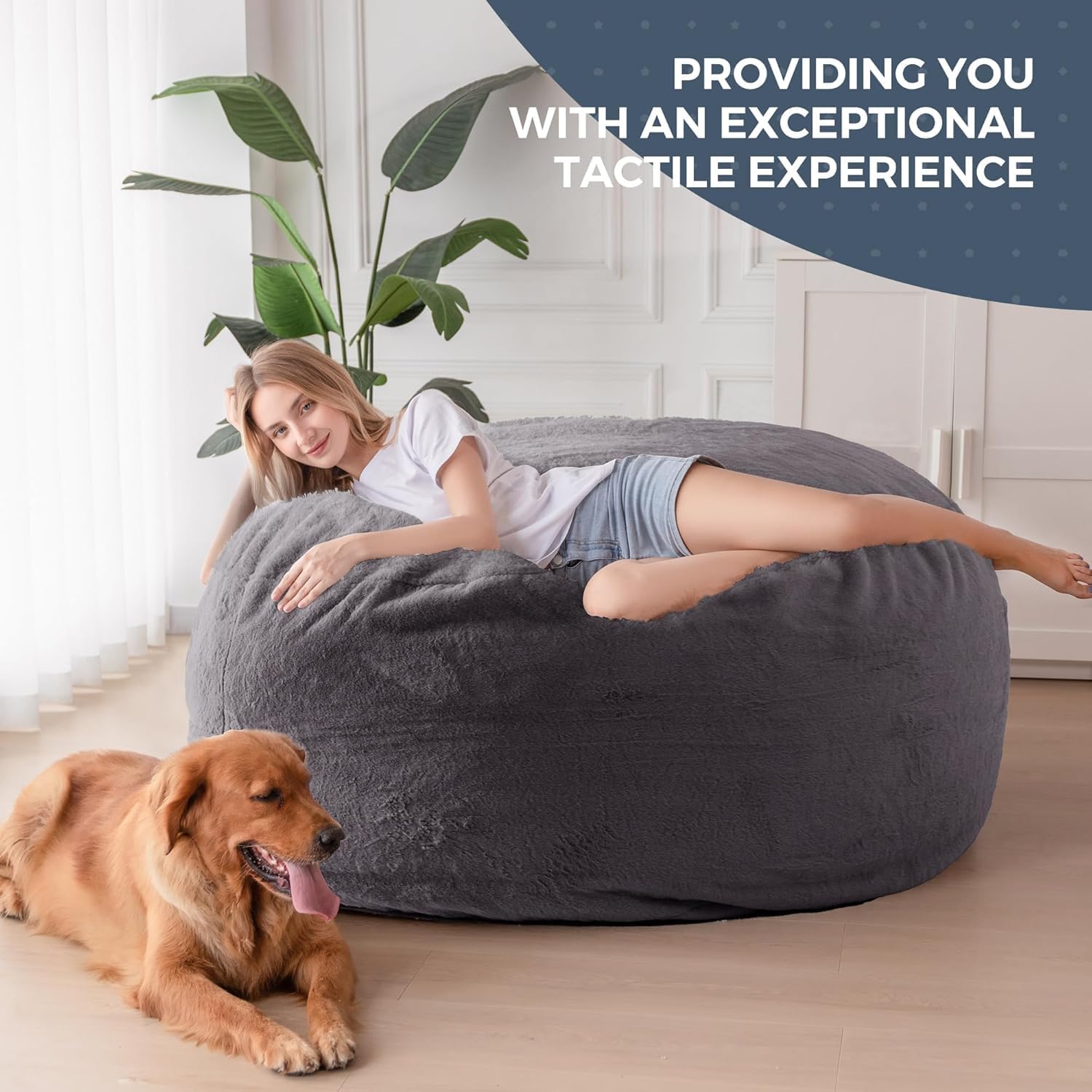 MAXYOYO Giant Bean Bag Chair Bed for Adults, Convertible Beanbag Folds from Lazy Chair to Floor Mattress Bed, Large Floor Sofa Couch, Big Sofa Bed, High-Density Foam Filling, Machine Washable
