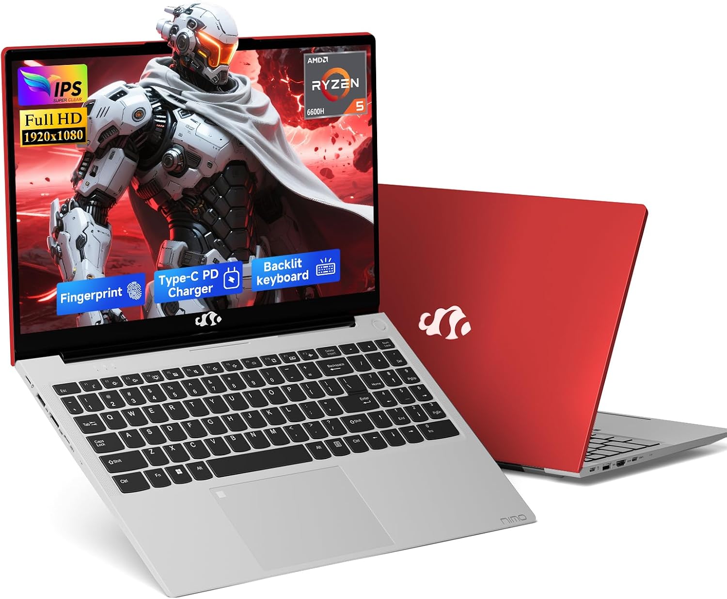 NIMO 15.6' IPS FHD-Gaming-Laptop,AMD Ryzen 5 6600H 16GB DDR5 RAM 512GB SSD (Beat i5-1335U, 6 Cores Up to 4.5GHz) AMD Radeon 660M GPU-Computer with 100W Type-C Backlit Keyboard Fingerprint