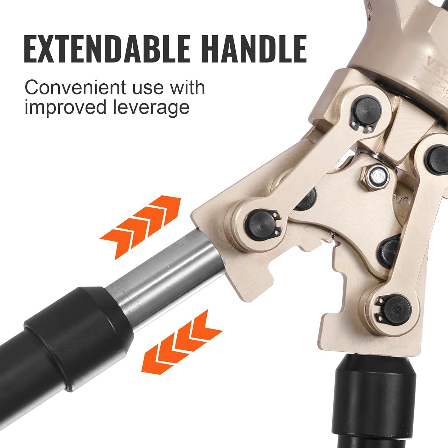 VEVOR Copper Press Tool Tube Fittings Crimping Kit, 360° Rotatable Press Crimper Tool with 1/2', 3/4', 1' Quick Change Jaws, Locking Pin & Extendable Handle, Meet ASTM B88 and B75 Standard
