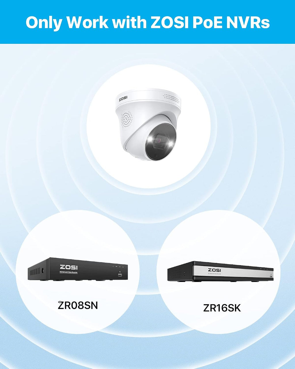 ZOSI 4Pack 5MP PoE Security Cameras with Ethernet Cables, Person Vehicle Detection, Color Night Vision, Sound Light Siren, 2 Way Audio, Weatherproof Outdoor Dome IP Cam Only Work with ZOSI POE NVR