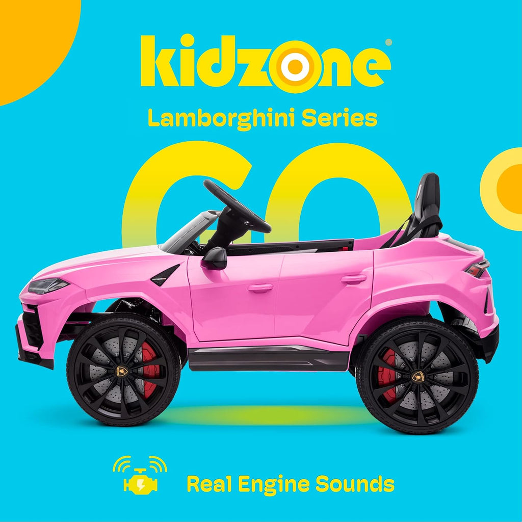 Kidzone Ride On Car 12V Lamborghini Urus Kids Electric Vehicle Toy w/Parent Remote Control, Horn, Radio, Port, AUX, Spring Suspension, Opening Door, LED Light - Pink