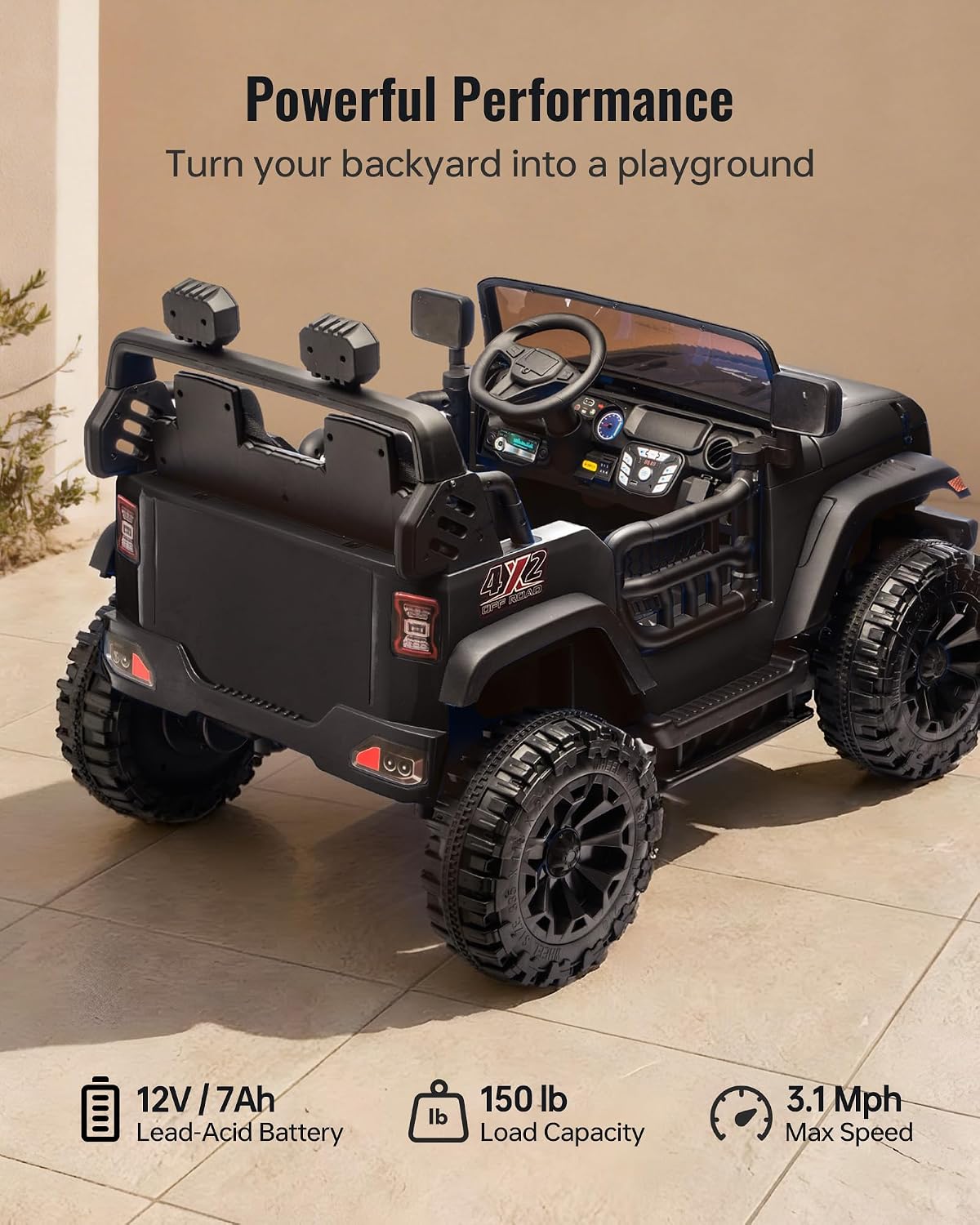 Outfunny 2 Seater Ride on Car Toy, 12V Electric Car for Kids 4-8 with Remote Control, Capacity 150 lb, LED Light - Black
