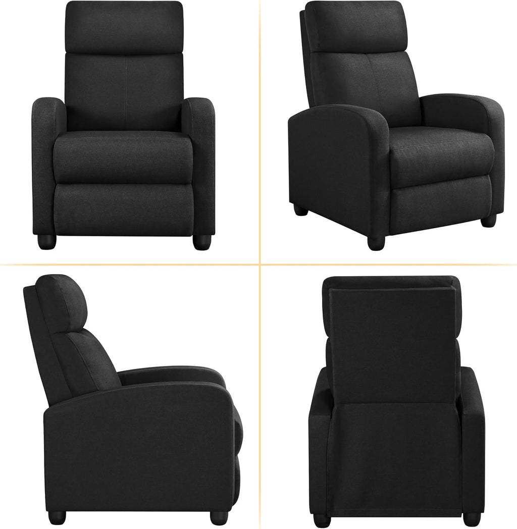 Yaheetech Recliner Chair Fabric Recliner Sofa Home Theater Seating with Lumbar Support Overstuffed High-Density Foam & Pocket Springs, Push Back Recliners Armchair for Living Room, Black