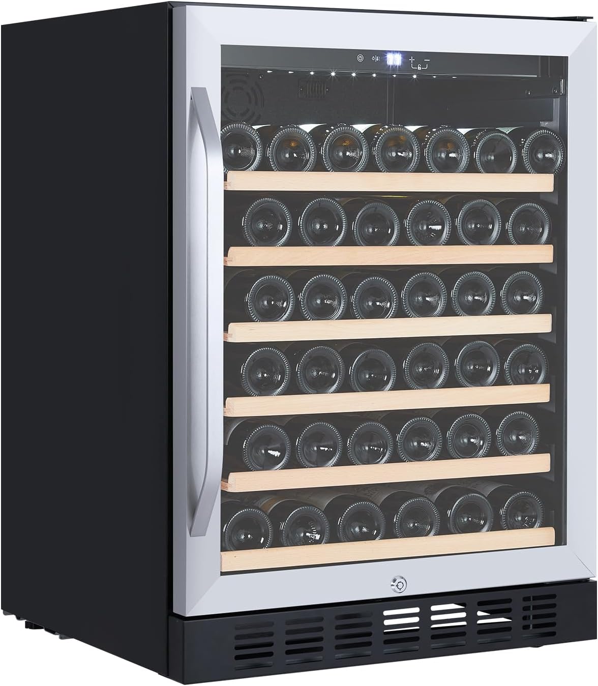 Sleek Stainless Steel 24'' Wine Cooler Refrigerator - 46-Bottle Compressor Cooling, Tempered Glass Door with Safety Lock, Freestanding Design for Home Kitchen Office | Keeps Wines Fresh & Preserves Fl