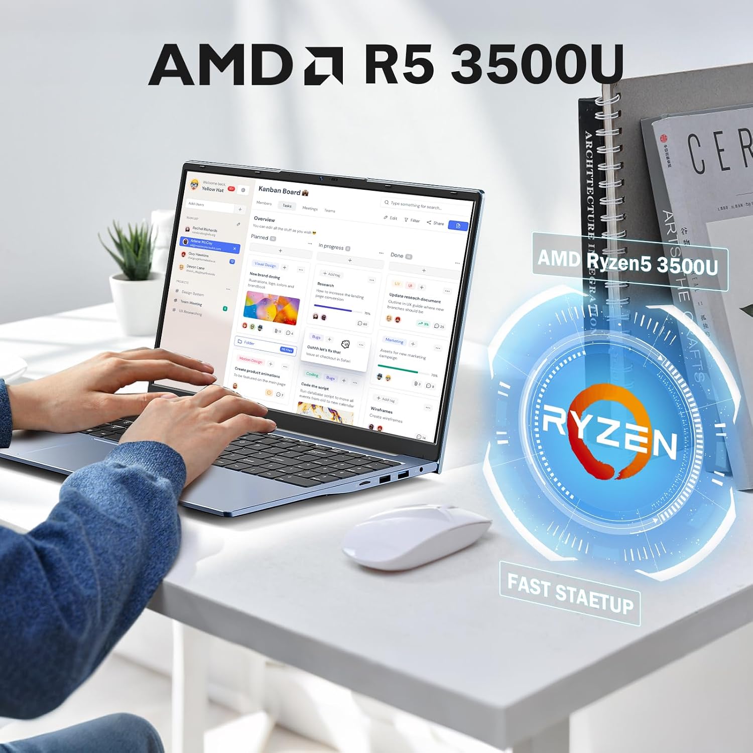 15.6-Laptop AMD Ryzen 5 (Up to 3.7GHz), 16GB RAM 512GB SSD, FHD Display, Radeon Vega 8 Graphics, 65W Fast Charging, USB3 & Type-C, BT5.0 HD Camera, Win 11 Notebook for Students, Business, Home Office