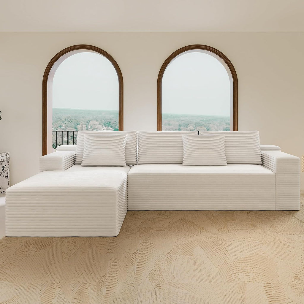 Sectional Couches for Living Room Corduroy Couch, 104' Cloud Boneless Couch with L-Shape Chaise, Modern Modular Sofa, Deep Seat Comfort, No Assembly Required(Plush Corduroy, Right Facing Chaise)