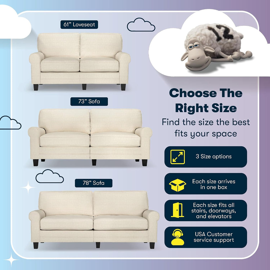 Serta Copenhagen Small Loveseat Sofa, 61 Inch Couch with Rolled Arms, Pocket Coil Seat Cushions, Removable Covers, Easy Care Polyester Upholstery for Living Room, Bedroom or Office, Buttercream