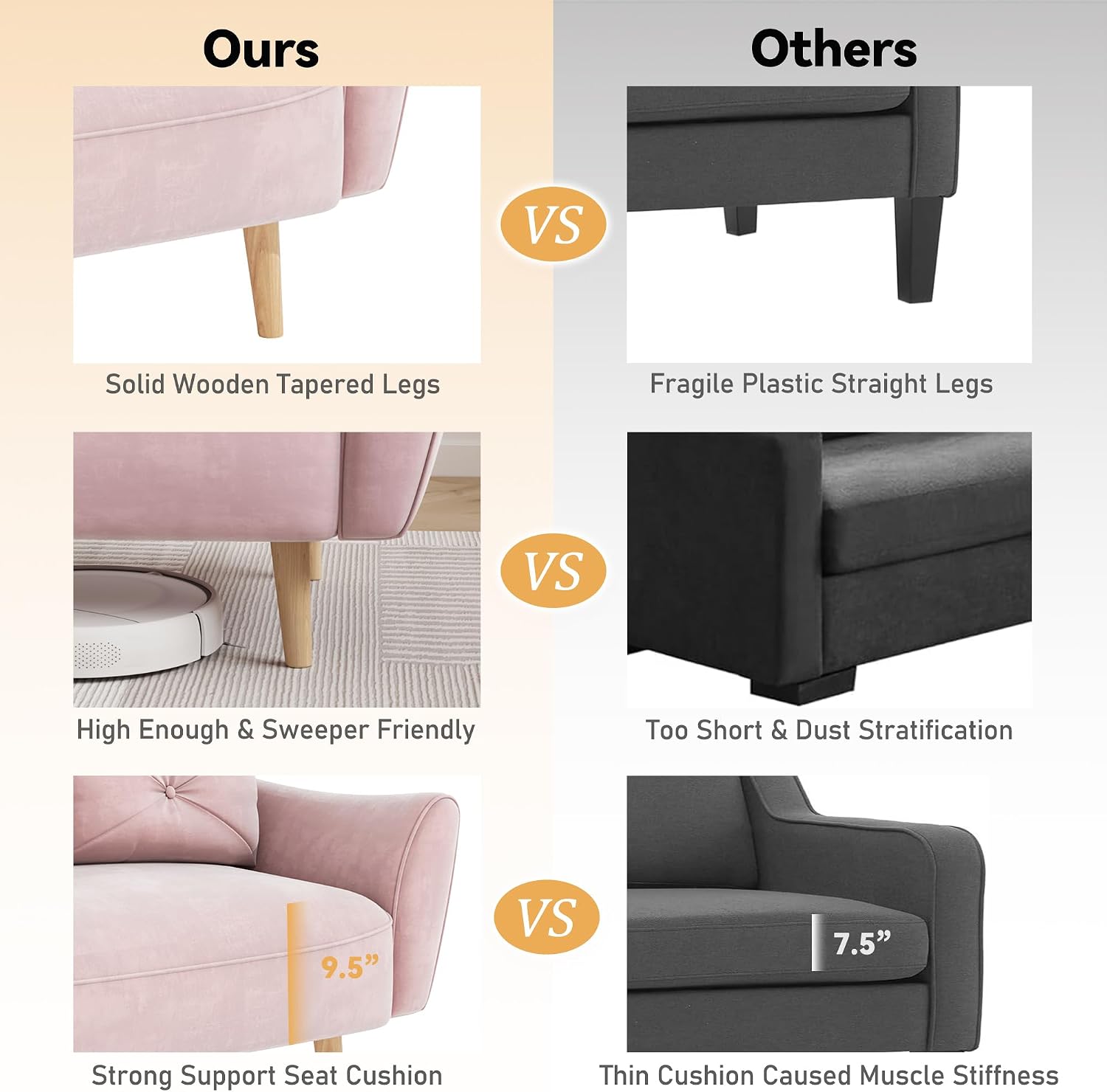 Brelice Loveseat Sofa, 47' Velvet Couch for Bedroom, Convertible Wooden Tray & Ergonomic Armrest, for Small Space, Apartment, Living Room, Home Office, Easy Assembly, Pink